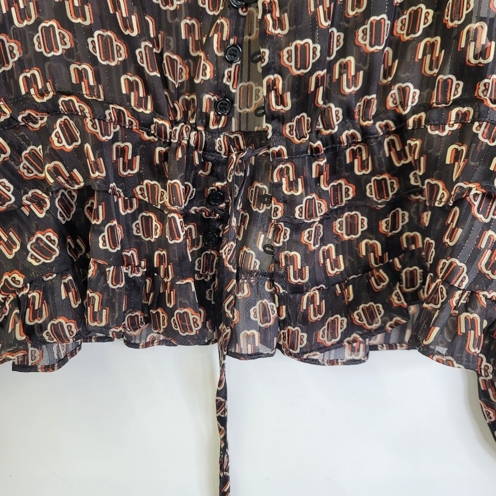Maje Luzette Metallic Thread Print Silk Blend Boho style Blouse - Picture 7 of 15